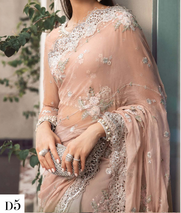 MARIA.B Luxury Chiffon Wedding Formals – MPC-23-105 Peach And Grey