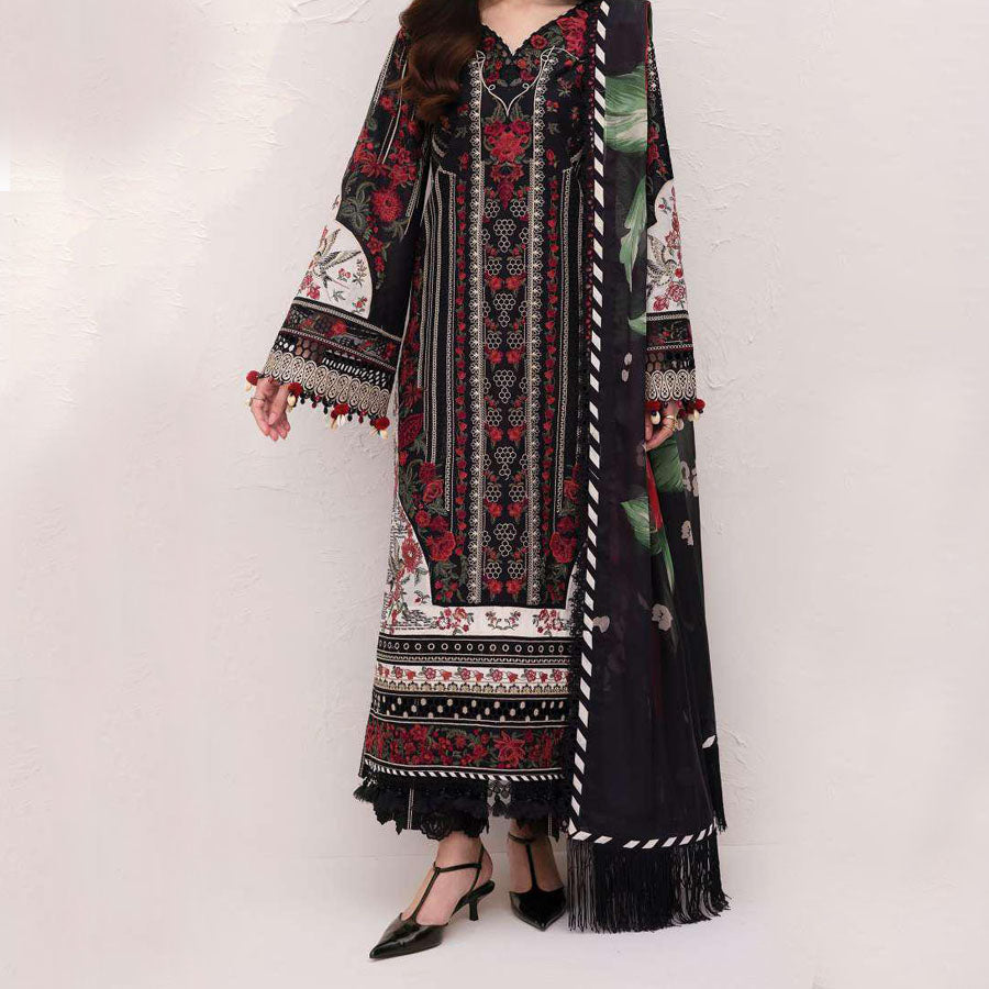 Baroque Embroidered Lawn – Unstitched Lawn Dress with Intricate Embroidery for Women – Floral Embroidery, Lace Detailing, Cutwork & Lace Festive Outfit