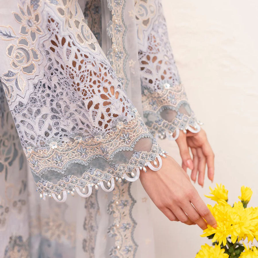 Baroque Embroidered Lawn – Unstitched Lawn Dress with Intricate Embroidery for Women – Floral Embroidery, Lace Detailing, Cutwork & Lace Festive Outfit