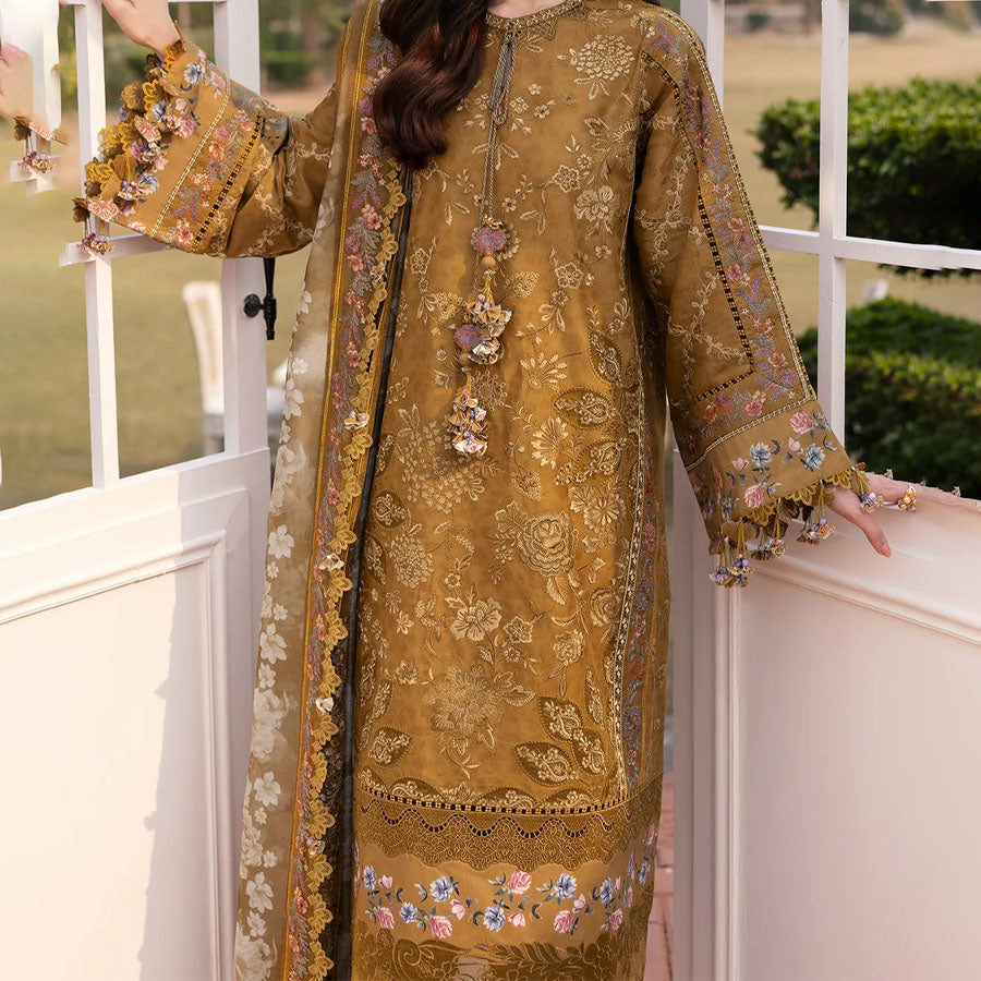 Baroque Embroidered Lawn – Unstitched Lawn Dress with Intricate Embroidery for Women – Floral Embroidery, Lace Detailing, Cutwork & Lace Festive Outfit