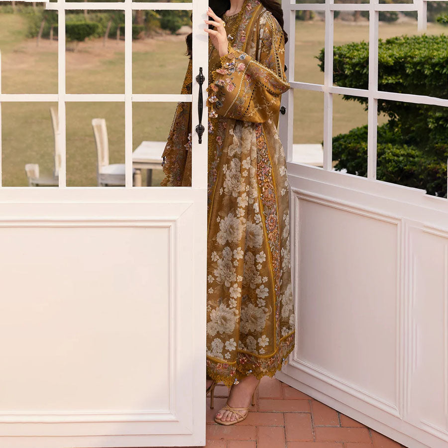 Baroque Embroidered Lawn – Unstitched Lawn Dress with Intricate Embroidery for Women – Floral Embroidery, Lace Detailing, Cutwork & Lace Festive Outfit