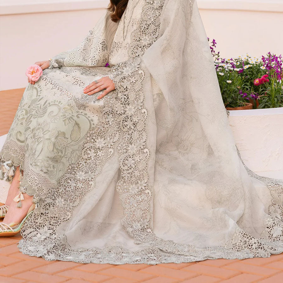 Baroque Embroidered Lawn – Unstitched Lawn Dress with Intricate Embroidery for Women – Floral Embroidery, Lace Detailing, Cutwork & Lace Festive Outfit