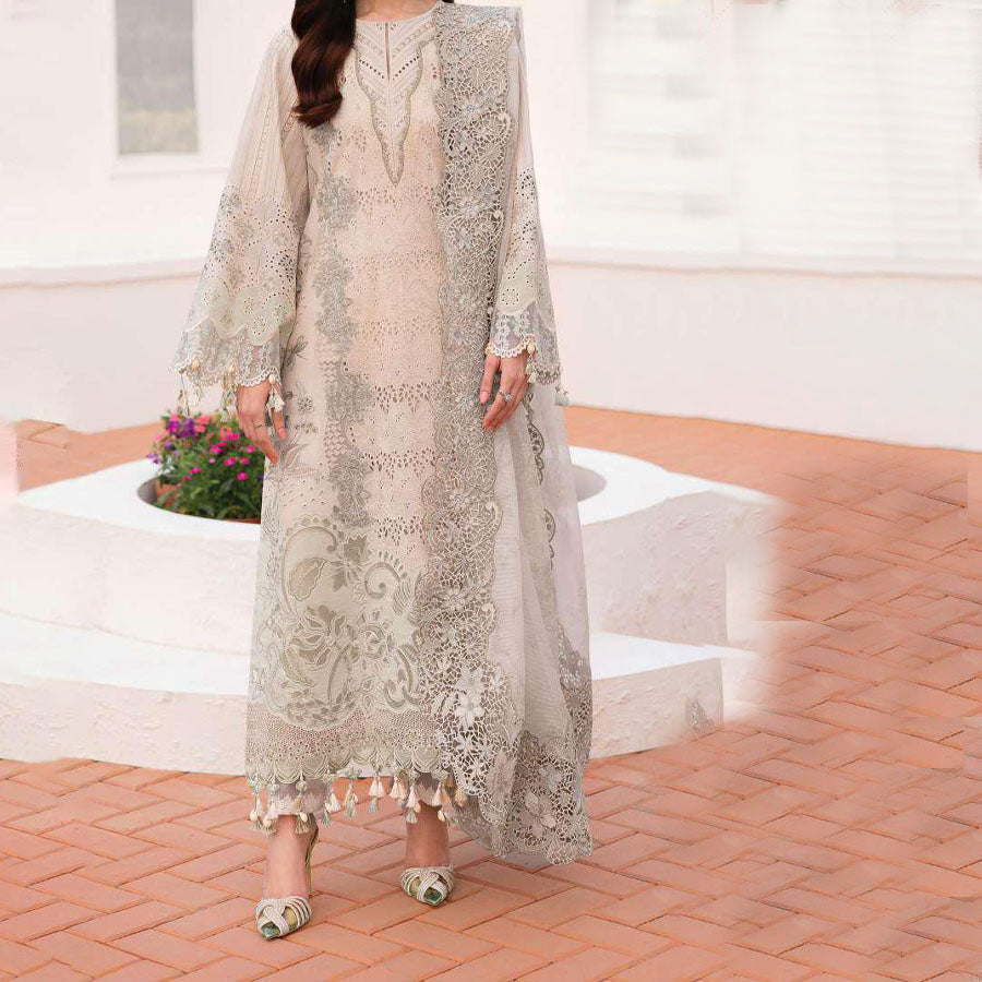 Baroque Embroidered Lawn – Unstitched Lawn Dress with Intricate Embroidery for Women – Floral Embroidery, Lace Detailing, Cutwork & Lace Festive Outfit