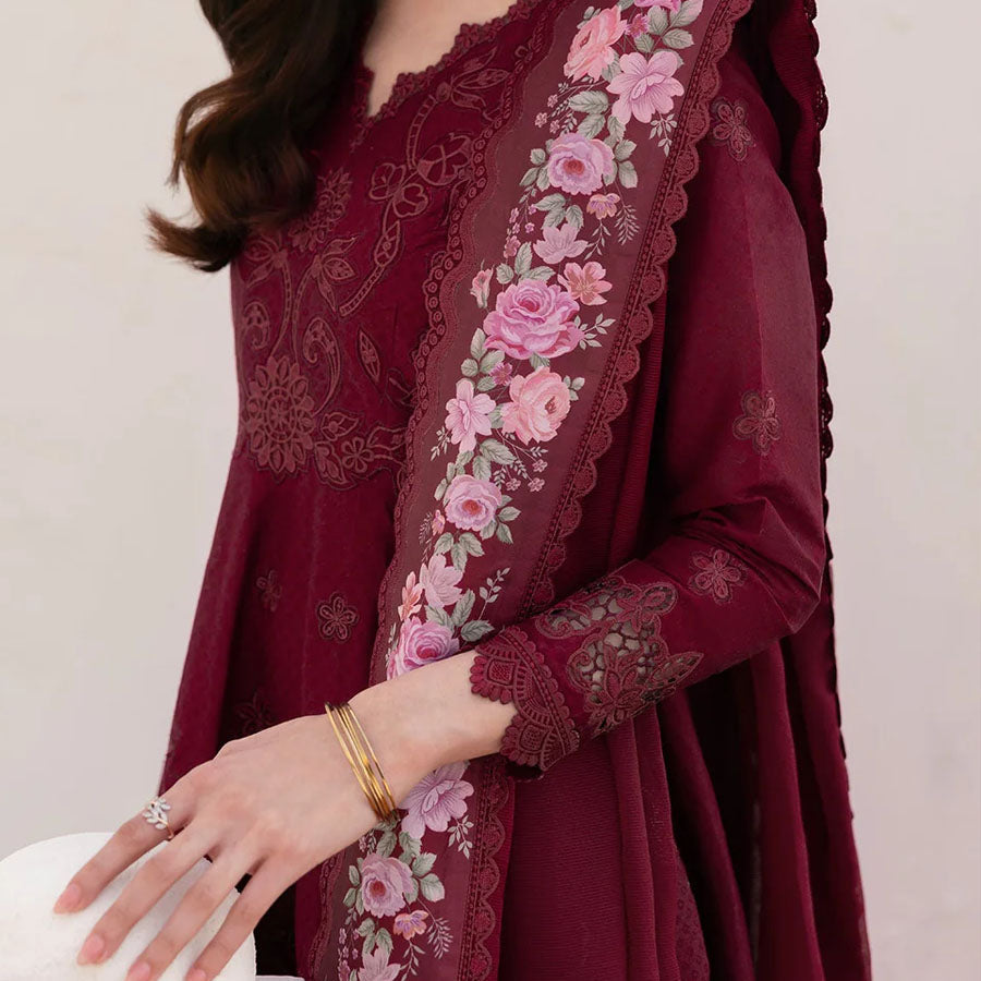 Baroque Embroidered Lawn – Unstitched Lawn Dress with Intricate Embroidery for Women – Floral Embroidery, Lace Detailing, Cutwork & Lace Festive Outfit