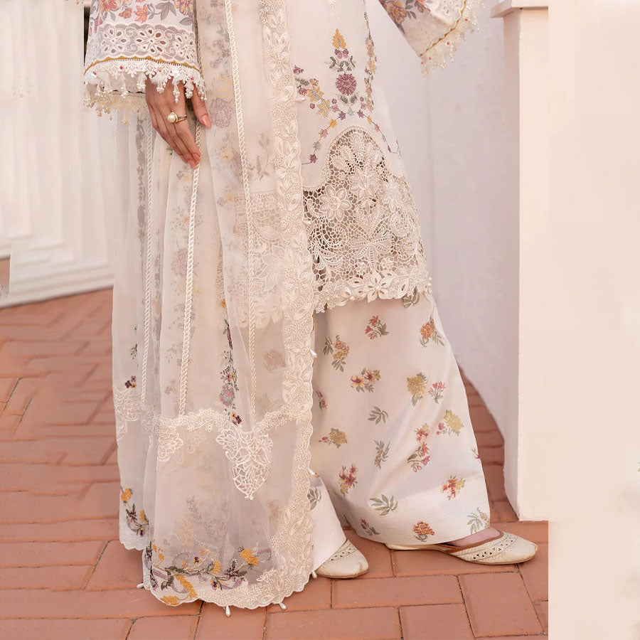 Baroque Embroidered Lawn – Unstitched Lawn Dress with Intricate Embroidery for Women – Floral Embroidery, Lace Detailing, Cutwork & Lace Festive Outfit