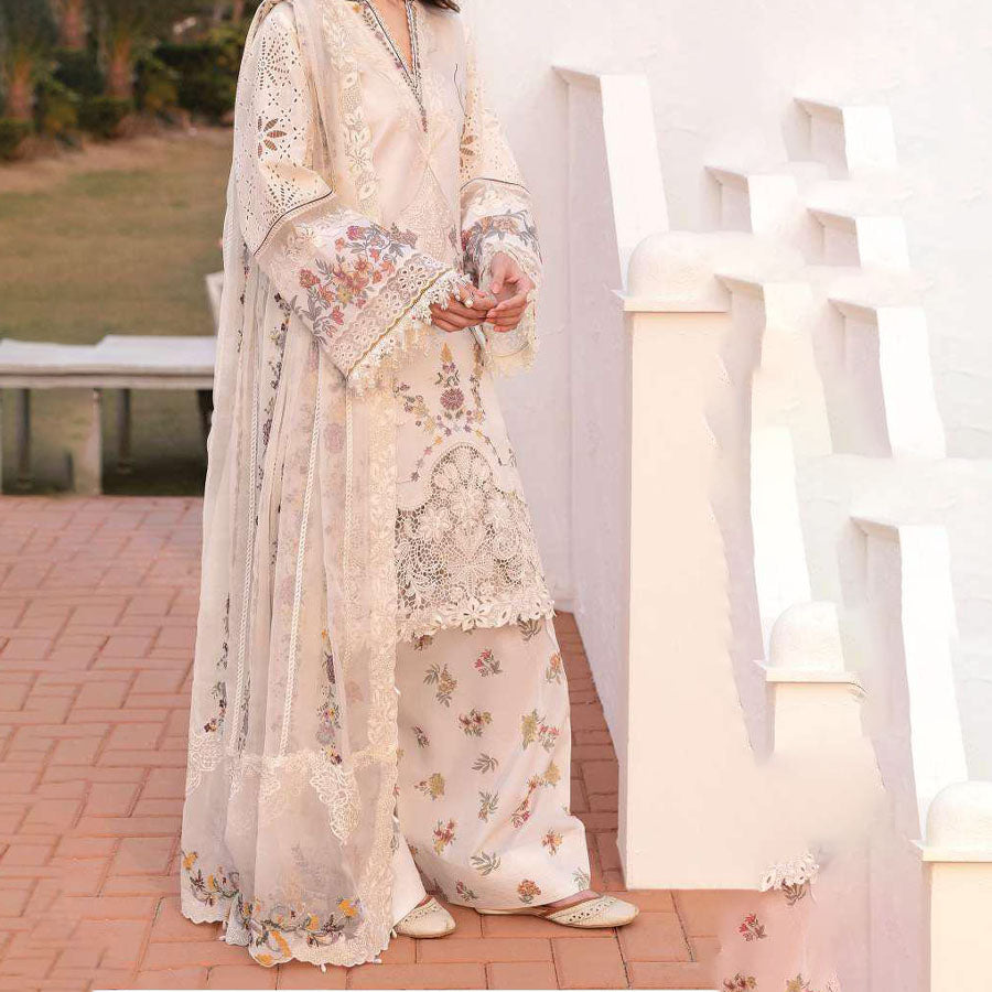 Baroque Embroidered Lawn EL-D01 Premium Unstitched Dress for Women. Floral Embroidery, Lace Detailing, Festive Outfit Baroque Embroidered Lawn EL-D01 Premium Unstitched Dress for Women. Floral Embroidery, Lace Detailing, Festive Outfit