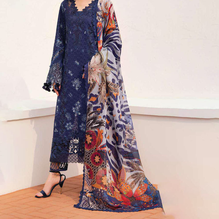 Baroque Embroidered Lawn – Unstitched Lawn Dress with Intricate Embroidery for Women – Floral Embroidery, Lace Detailing, Cutwork & Lace Festive Outfit