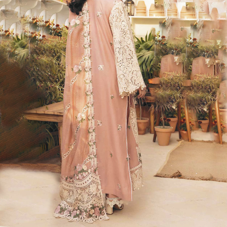 Luxury Unstitched Dress – Floral Embroidery, Lace Detailing, Cutwork & Lace Festive Outfit