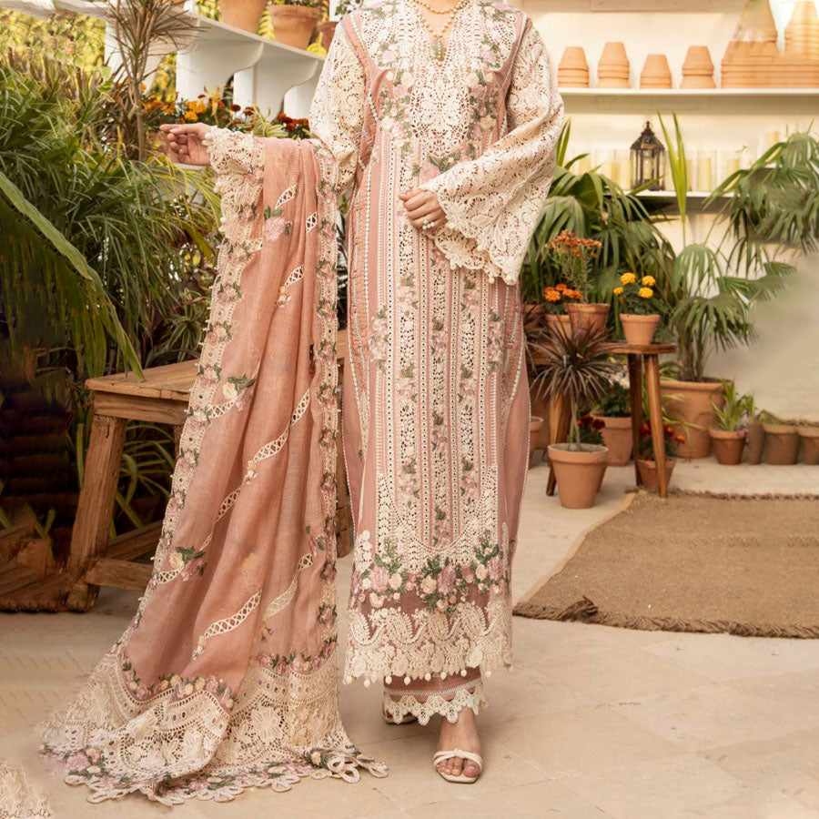 Luxury Unstitched Dress – Floral Embroidery, Lace Detailing, Cutwork & Lace Festive Outfit