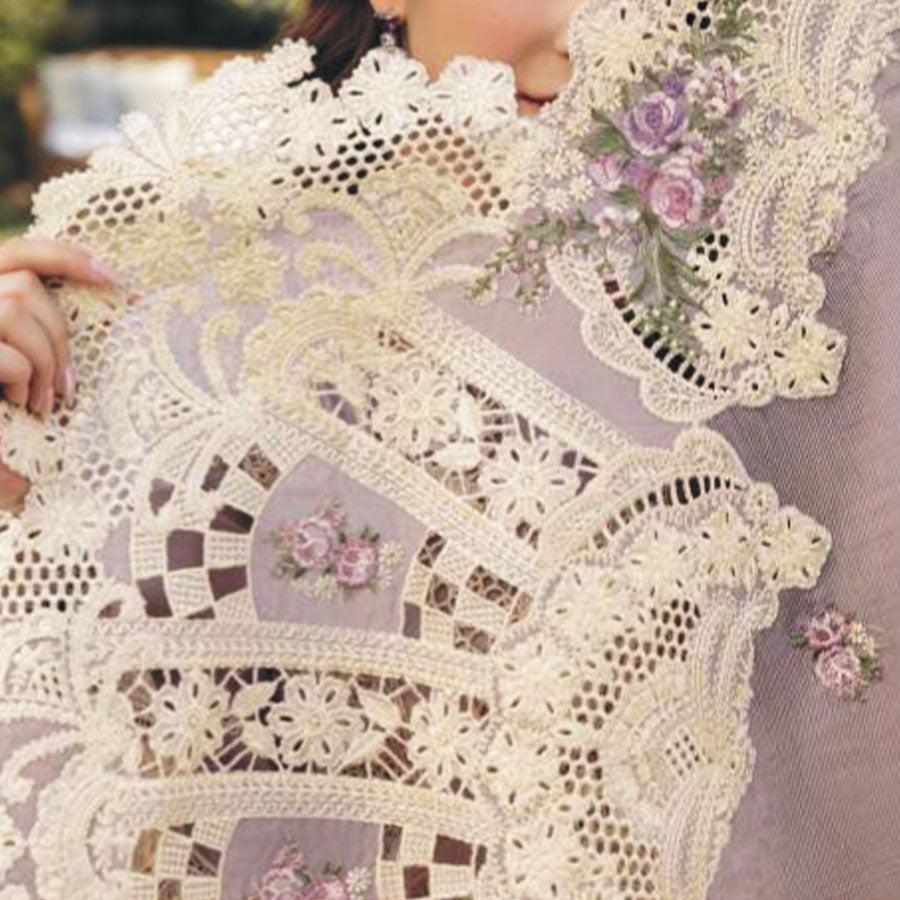 Luxury Unstitched Dress – Floral Embroidery, Lace Detailing, Cutwork & Lace Festive Outfit