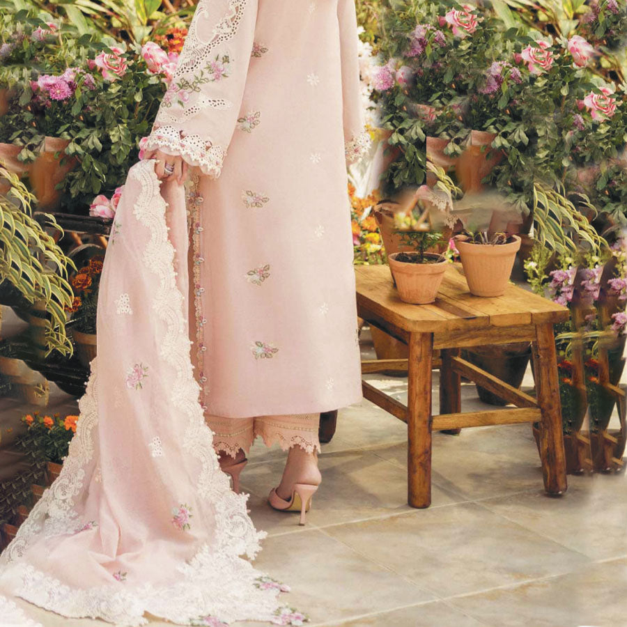 Luxury Unstitched Dress – Floral Embroidery, Lace Detailing, Cutwork & Lace Festive Outfit