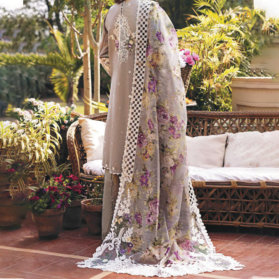 Luxury Unstitched Dress – Floral Embroidery, Lace Detailing, Cutwork & Lace Festive Outfit