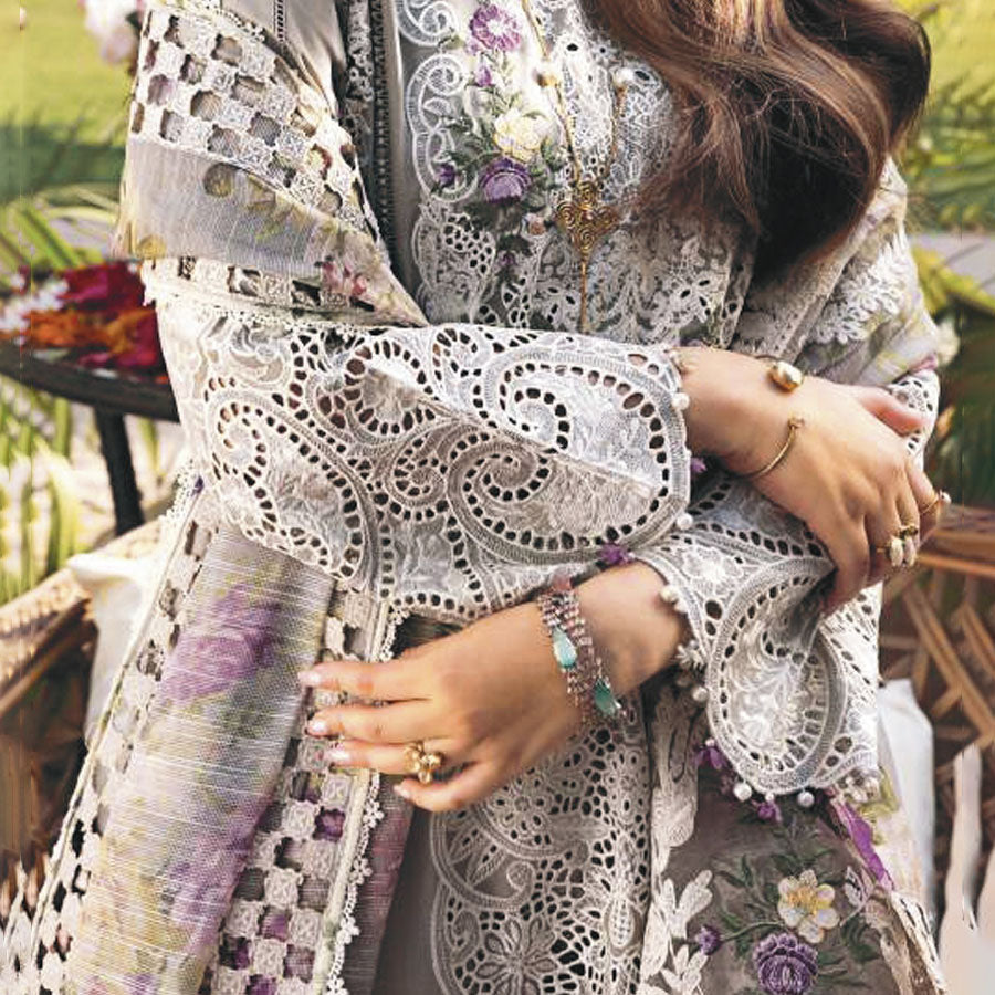 Luxury Unstitched Dress – Floral Embroidery, Lace Detailing, Cutwork & Lace Festive Outfit