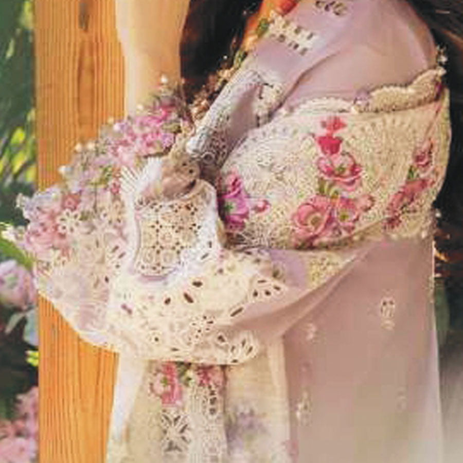 Luxury Unstitched Dress – Floral Embroidery, Lace Detailing, Cutwork & Lace Festive Outfit