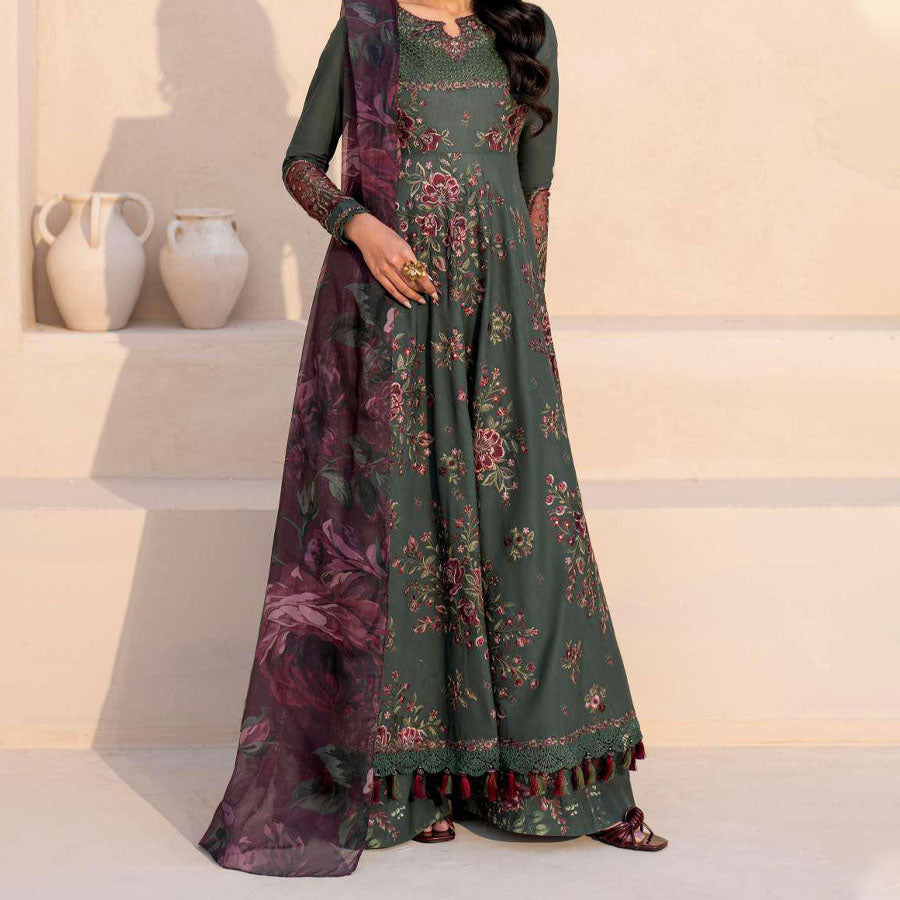 IZNIK Festive Lawn 25 EFL – Luxury Pakistani embroidered lawn suit in pastel shades with delicate floral detailing, intricate embroidery and chiffon dupatta, perfect for festive wear.