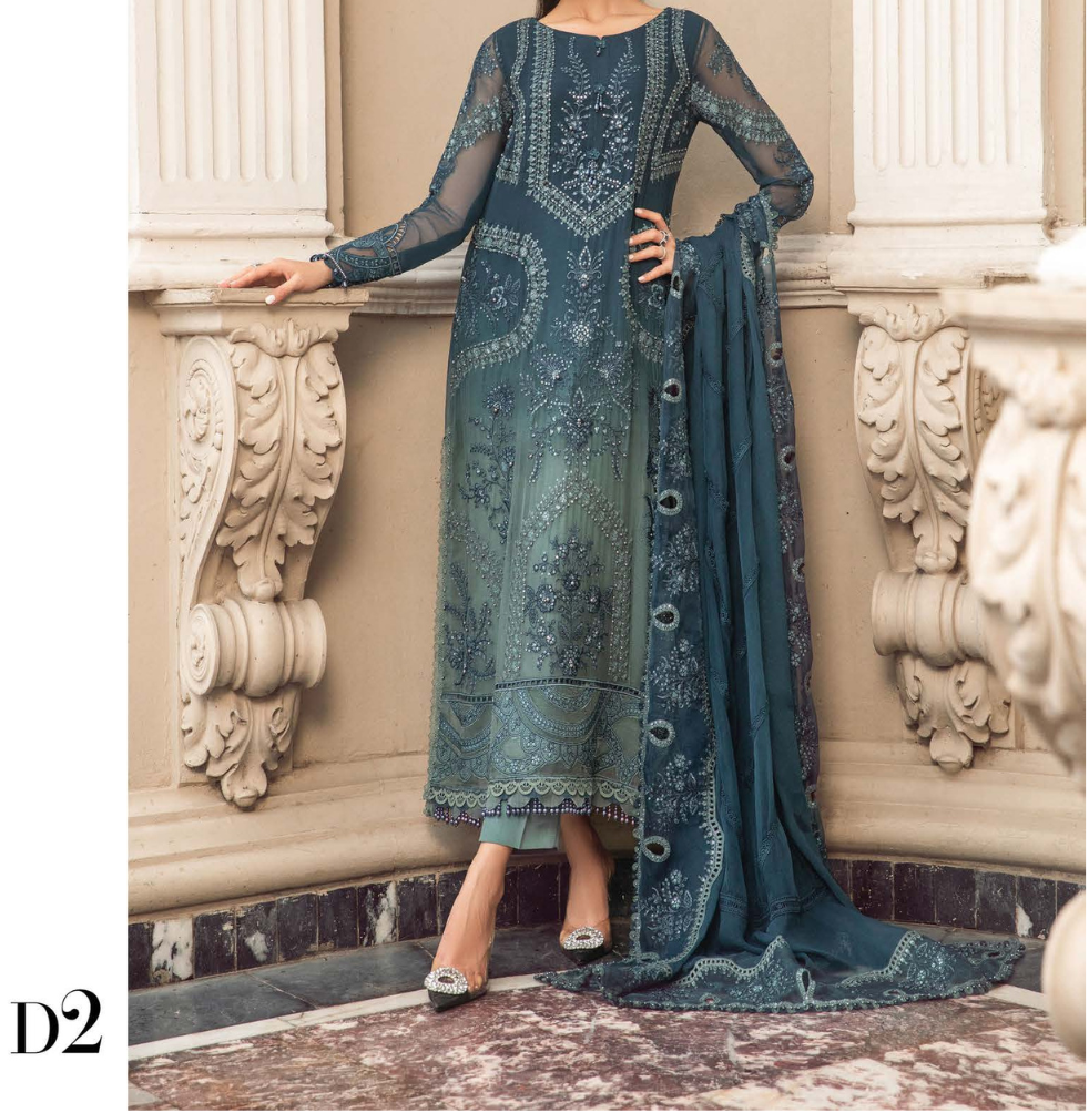 MARIA.B Luxury Chiffon Wedding Formals – MPC-23-102 Teal Blue