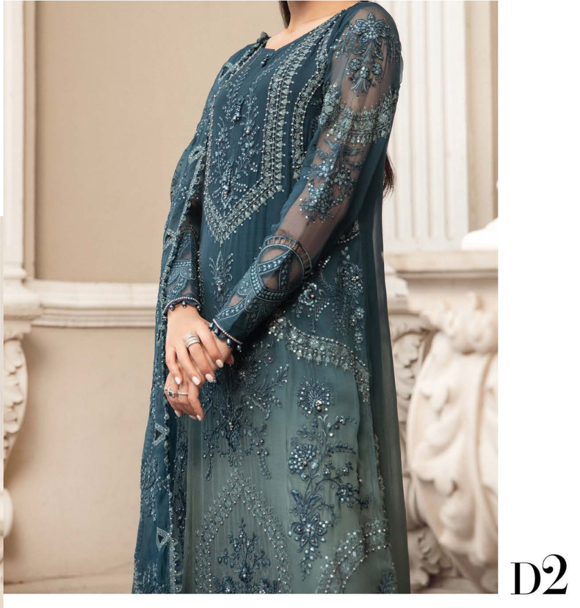 MARIA.B Luxury Chiffon Wedding Formals – MPC-23-102 Teal Blue
