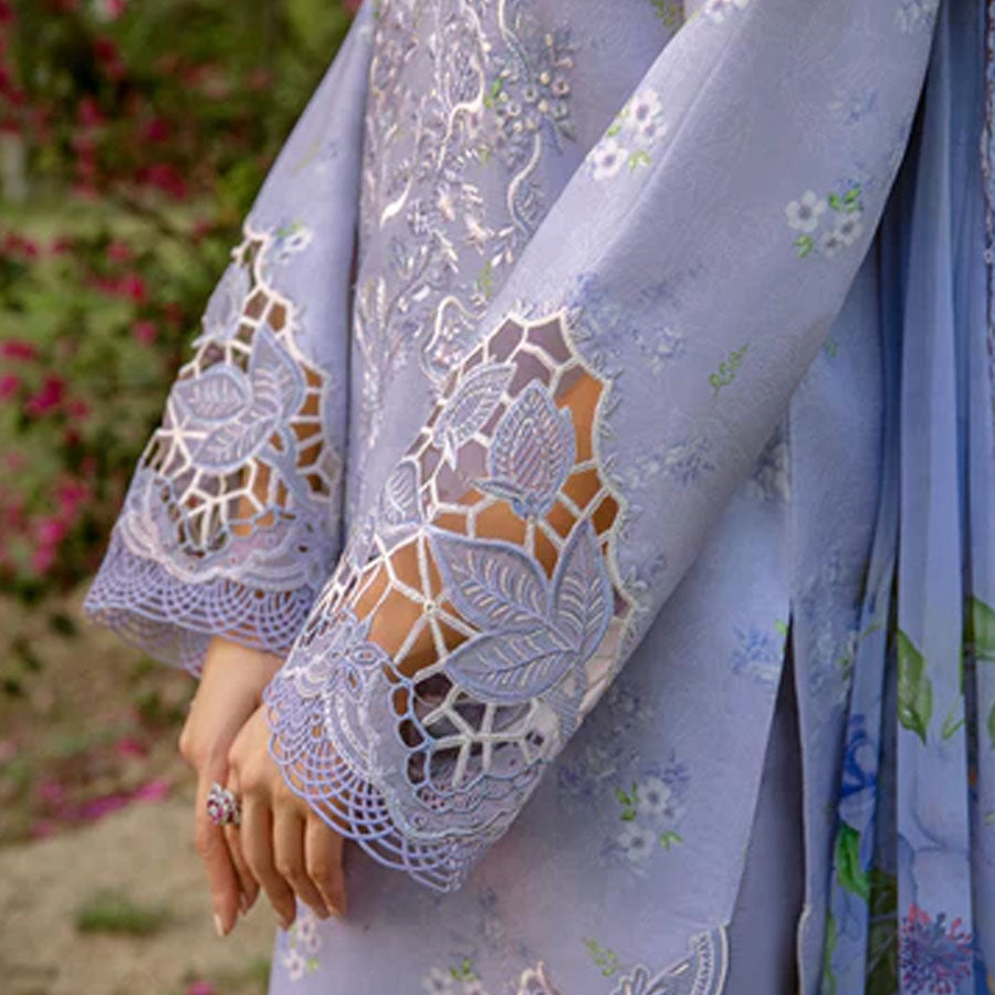 Embroidered lawn suit from Rang Rasiya Carnation Festive Collection, featuring intricate lace and floral designs. Vibrant floral embroidered lawn suit from Rang Rasiya Carnation Festive Collection, exuding summer charm with intricate lacework. Soft pastel floral embroidered lawn suit from Rang Rasiya Carnation Festive Collection, featuring lace sleeves and a delicate pattern.