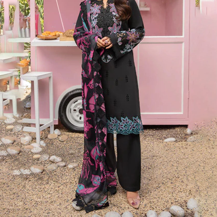 Embroidered lawn suit from Rang Rasiya Carnation Festive Collection, featuring intricate lace and floral designs. Vibrant floral embroidered lawn suit from Rang Rasiya Carnation Festive Collection, exuding summer charm with intricate lacework. Soft pastel floral embroidered lawn suit from Rang Rasiya Carnation Festive Collection, featuring lace sleeves and a delicate pattern.