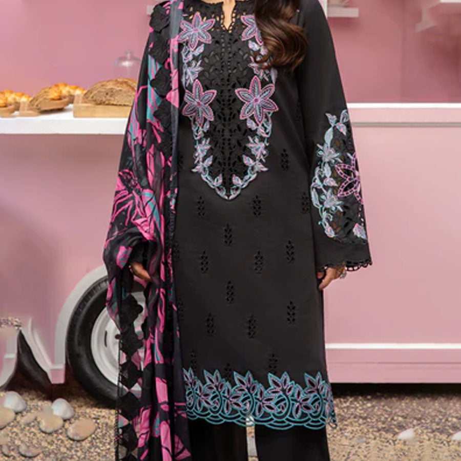 Embroidered lawn suit from Rang Rasiya Carnation Festive Collection, featuring intricate lace and floral designs. Vibrant floral embroidered lawn suit from Rang Rasiya Carnation Festive Collection, exuding summer charm with intricate lacework. Soft pastel floral embroidered lawn suit from Rang Rasiya Carnation Festive Collection, featuring lace sleeves and a delicate pattern.
