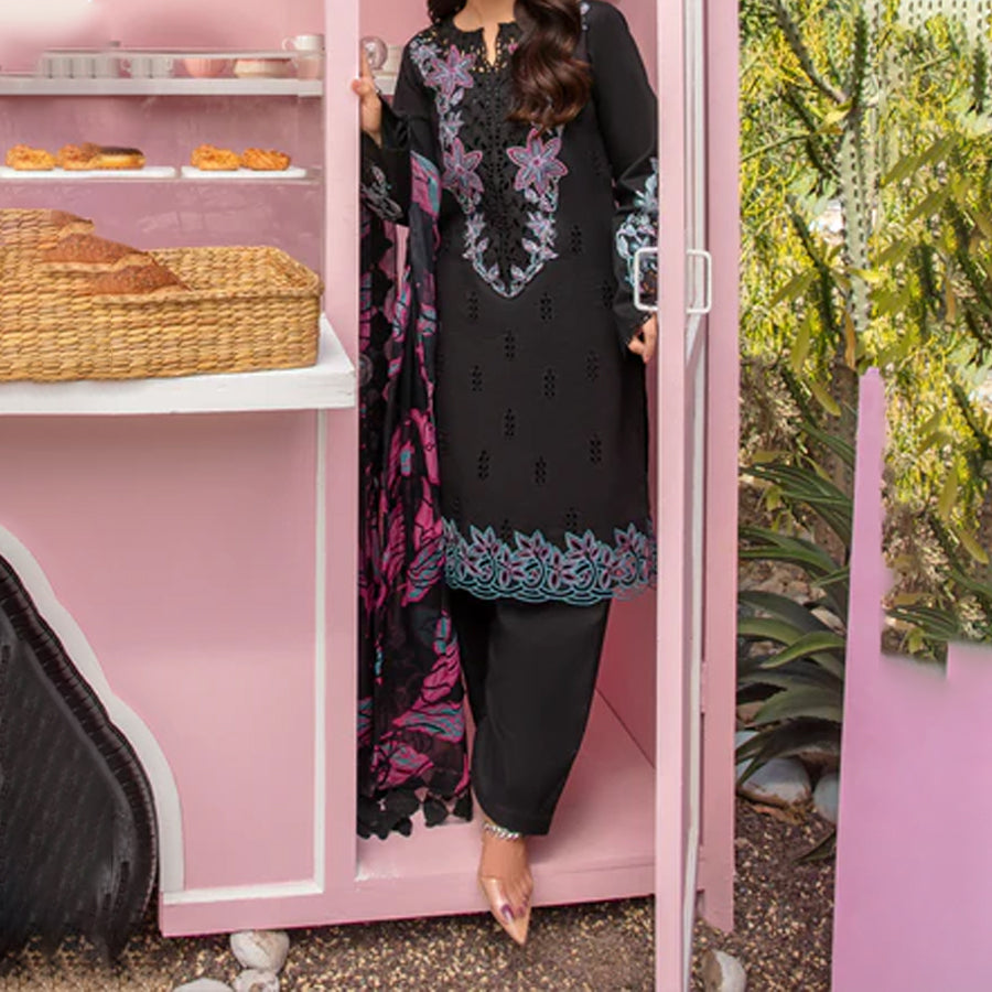 Embroidered lawn suit from Rang Rasiya Carnation Festive Collection, featuring intricate lace and floral designs. Vibrant floral embroidered lawn suit from Rang Rasiya Carnation Festive Collection, exuding summer charm with intricate lacework. Soft pastel floral embroidered lawn suit from Rang Rasiya Carnation Festive Collection, featuring lace sleeves and a delicate pattern.