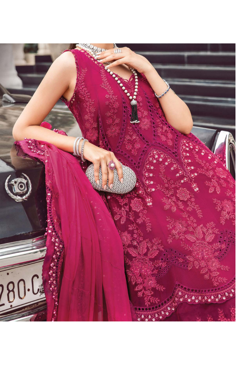 MARIA.B Luxury Chiffon Wedding Formals – MPC-23-107 Magenta Pink