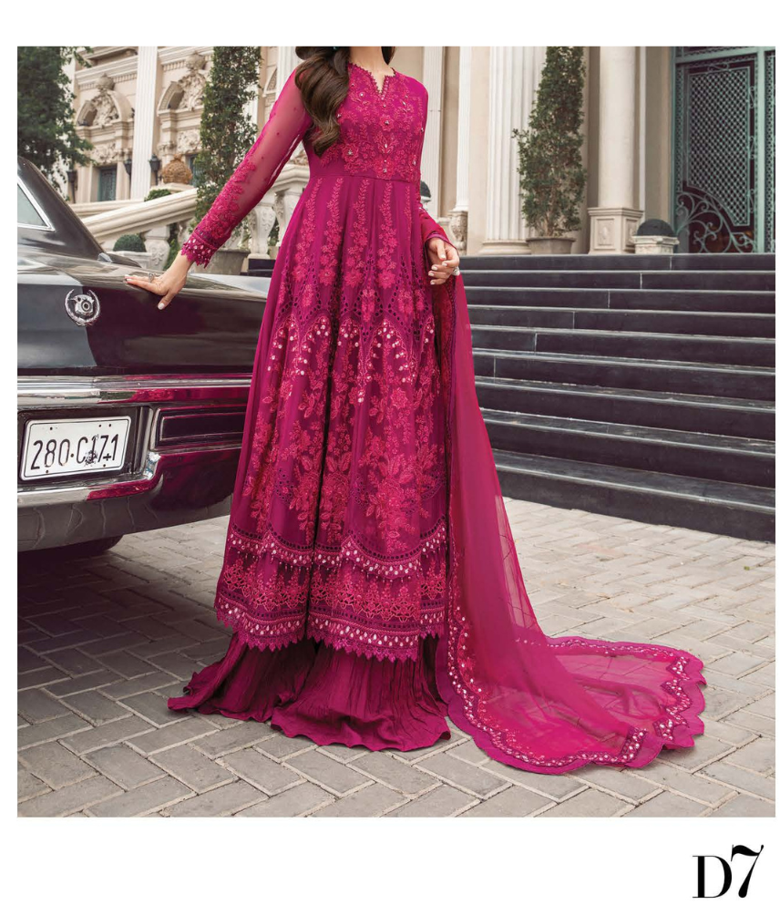 MARIA.B Luxury Chiffon Wedding Formals – MPC-23-107 Magenta Pink
