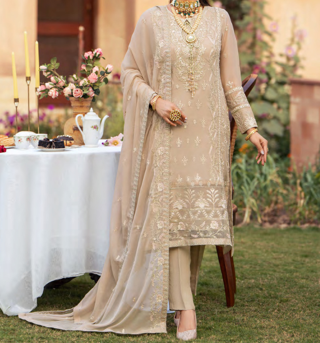 Embroidered Chiffon Merakish Pakistani suit 3 PC unstitched