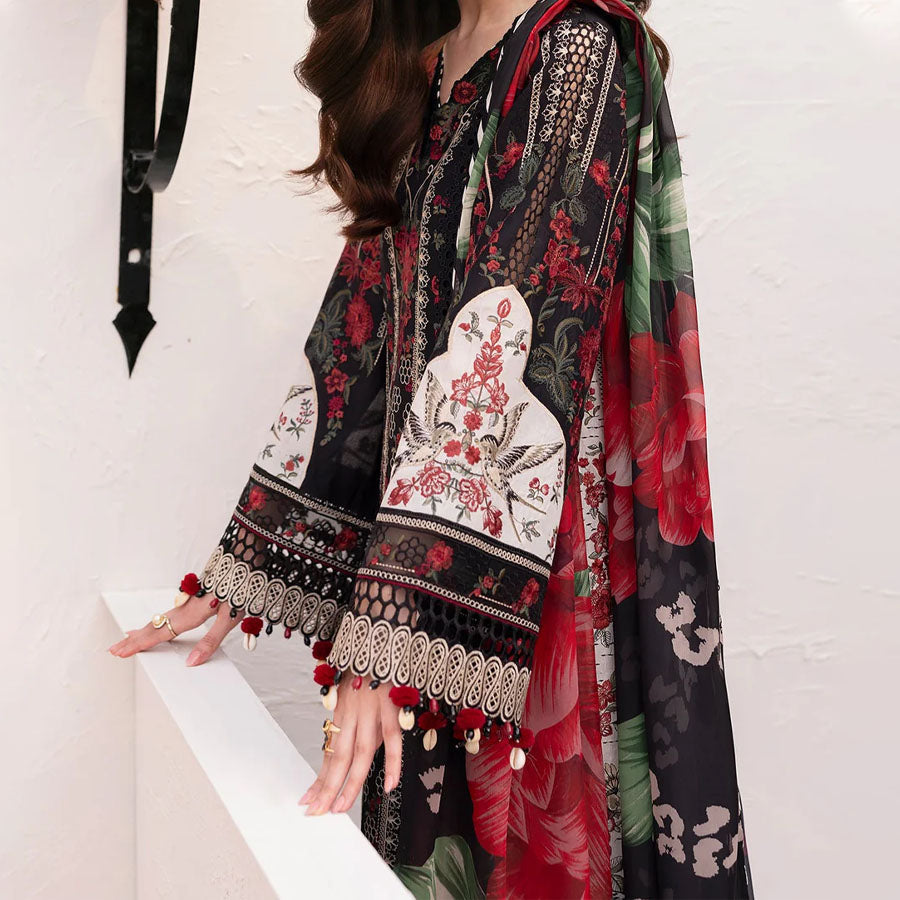 Baroque Embroidered Lawn – Unstitched Lawn Dress with Intricate Embroidery for Women – Floral Embroidery, Lace Detailing, Cutwork & Lace Festive Outfit
