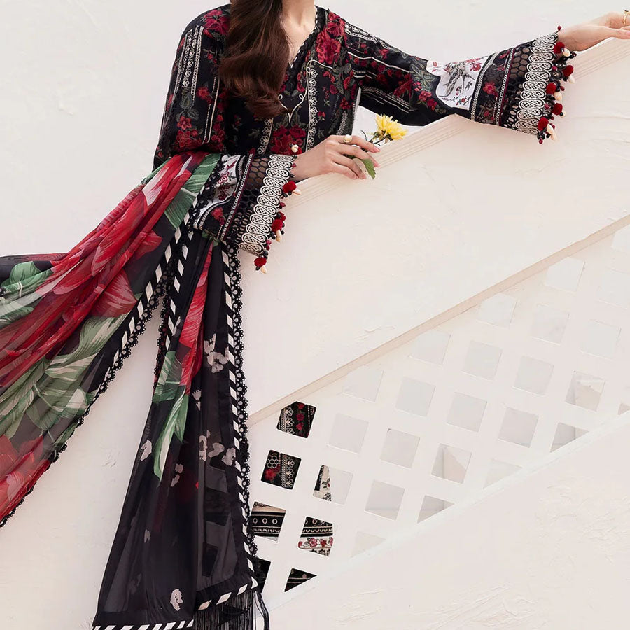 Baroque Embroidered Lawn – Unstitched Lawn Dress with Intricate Embroidery for Women – Floral Embroidery, Lace Detailing, Cutwork & Lace Festive Outfit