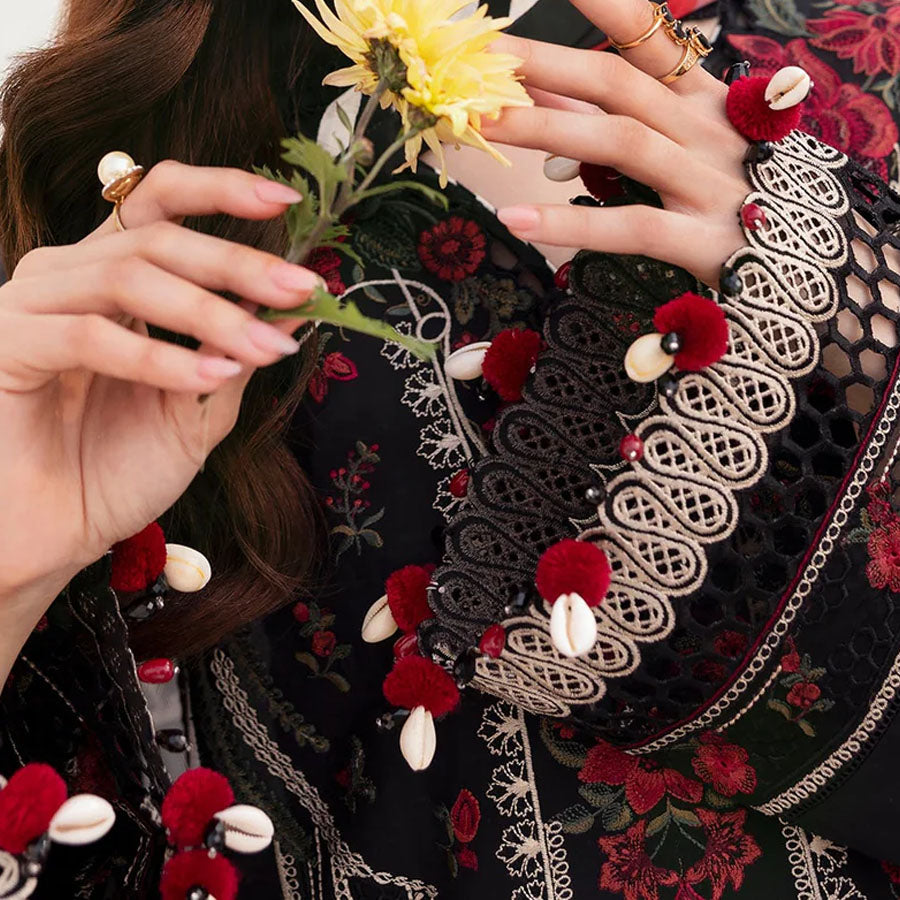 Baroque Embroidered Lawn – Unstitched Lawn Dress with Intricate Embroidery for Women – Floral Embroidery, Lace Detailing, Cutwork & Lace Festive Outfit