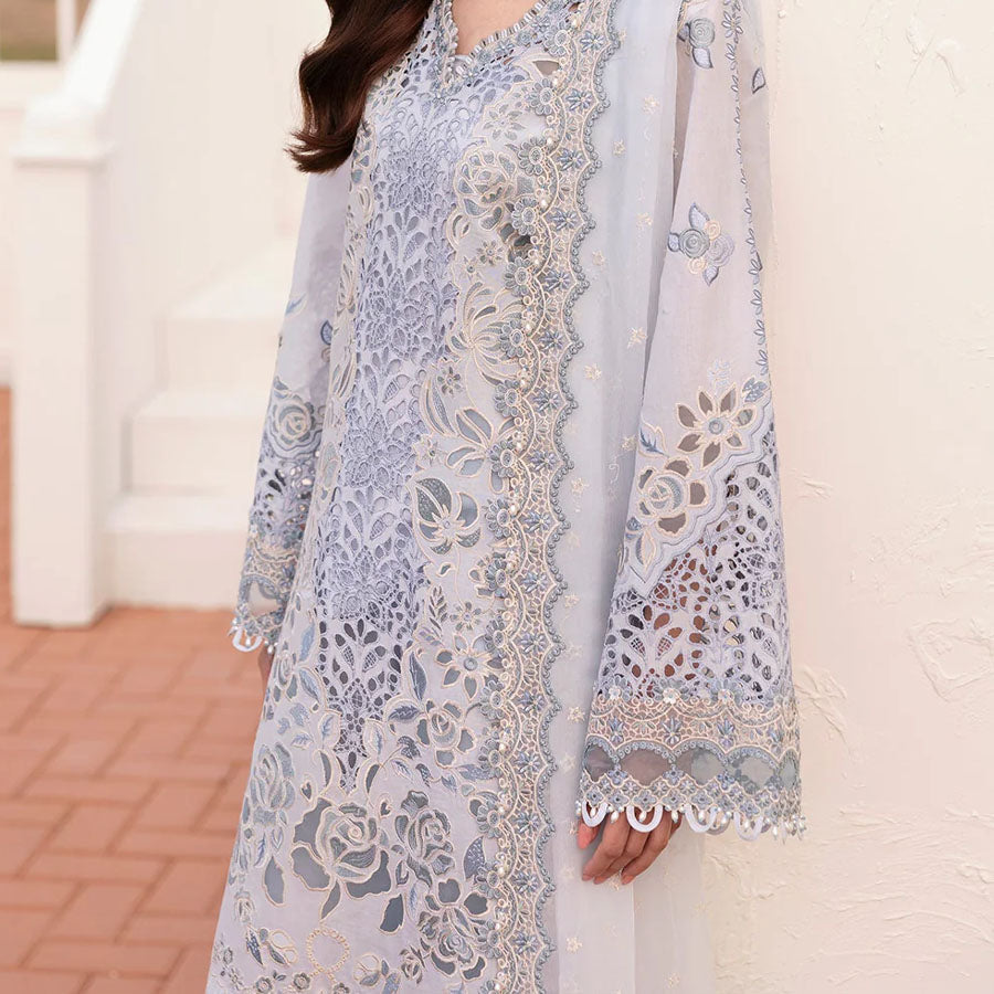 Baroque Embroidered Lawn – Unstitched Lawn Dress with Intricate Embroidery for Women – Floral Embroidery, Lace Detailing, Cutwork & Lace Festive Outfit