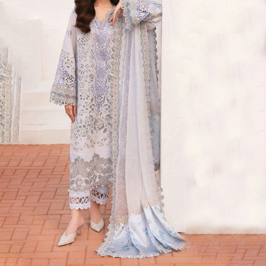 Baroque Embroidered Lawn – Unstitched Lawn Dress with Intricate Embroidery for Women – Floral Embroidery, Lace Detailing, Cutwork & Lace Festive Outfit