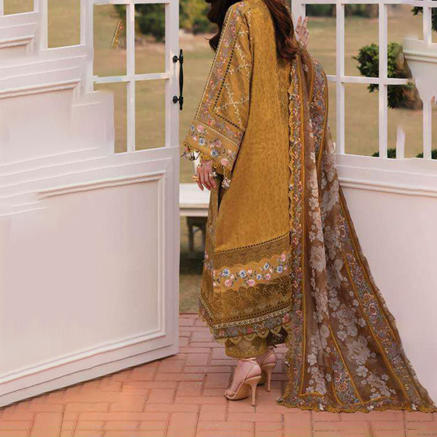 Baroque Embroidered Lawn – Unstitched Lawn Dress with Intricate Embroidery for Women – Floral Embroidery, Lace Detailing, Cutwork & Lace Festive Outfit
