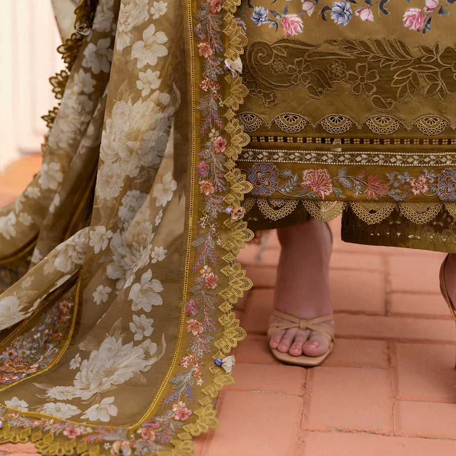 Baroque Embroidered Lawn – Unstitched Lawn Dress with Intricate Embroidery for Women – Floral Embroidery, Lace Detailing, Cutwork & Lace Festive Outfit