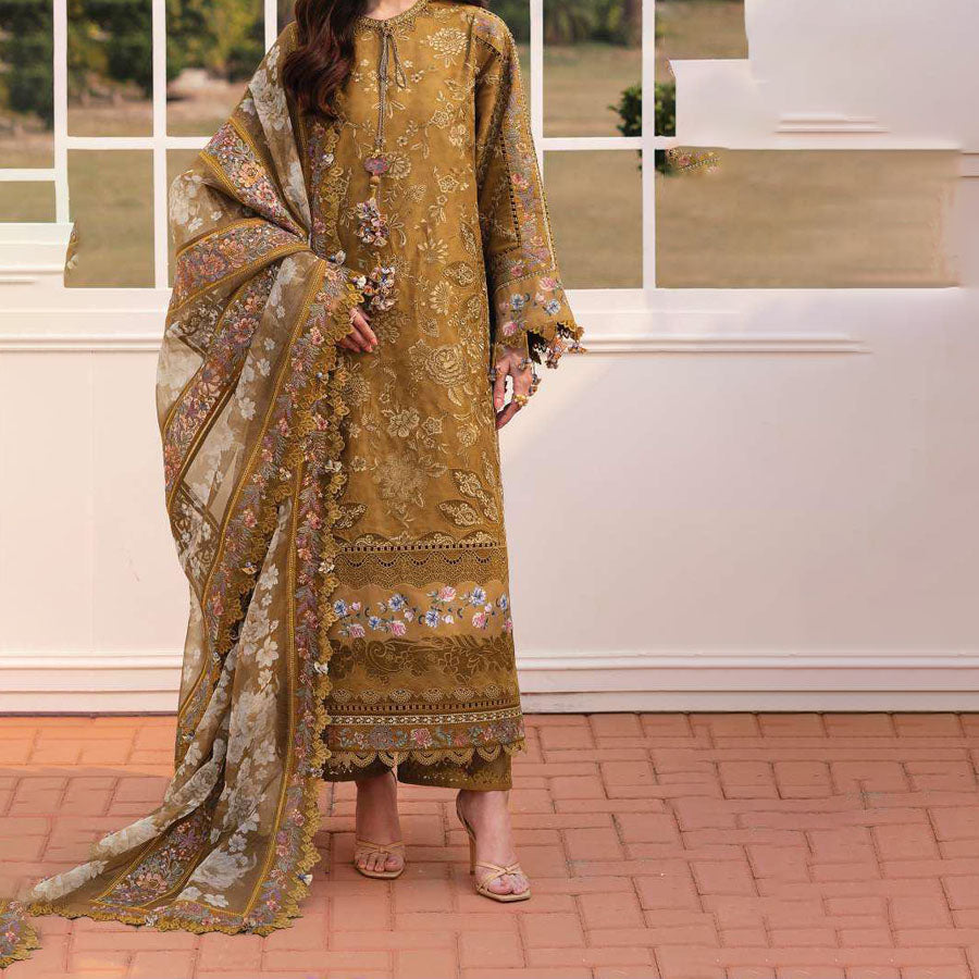 Baroque Embroidered Lawn – Unstitched Lawn Dress with Intricate Embroidery for Women – Floral Embroidery, Lace Detailing, Cutwork & Lace Festive Outfit