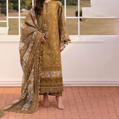 Baroque Embroidered Lawn – Unstitched Lawn Dress with Intricate Embroidery for Women – Floral Embroidery, Lace Detailing, Cutwork & Lace Festive Outfit