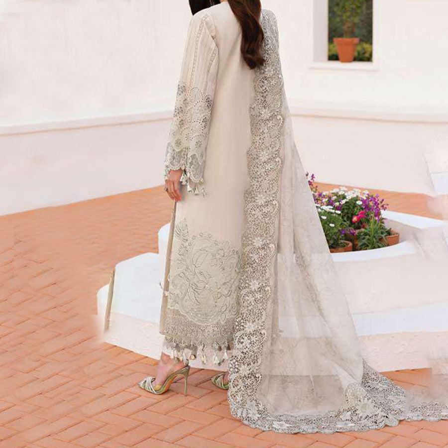 Baroque Embroidered Lawn – Unstitched Lawn Dress with Intricate Embroidery for Women – Floral Embroidery, Lace Detailing, Cutwork & Lace Festive Outfit