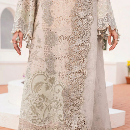 Baroque Embroidered Lawn – Unstitched Lawn Dress with Intricate Embroidery for Women – Floral Embroidery, Lace Detailing, Cutwork & Lace Festive Outfit
