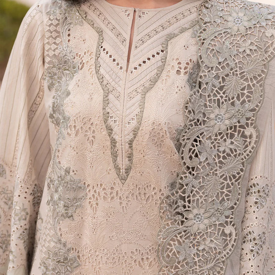 Baroque Embroidered Lawn – Unstitched Lawn Dress with Intricate Embroidery for Women – Floral Embroidery, Lace Detailing, Cutwork & Lace Festive Outfit