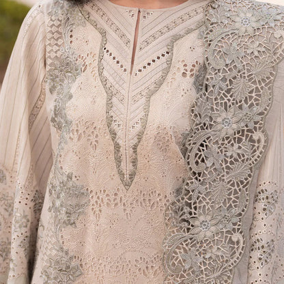 Baroque Embroidered Lawn – Unstitched Lawn Dress with Intricate Embroidery for Women – Floral Embroidery, Lace Detailing, Cutwork & Lace Festive Outfit