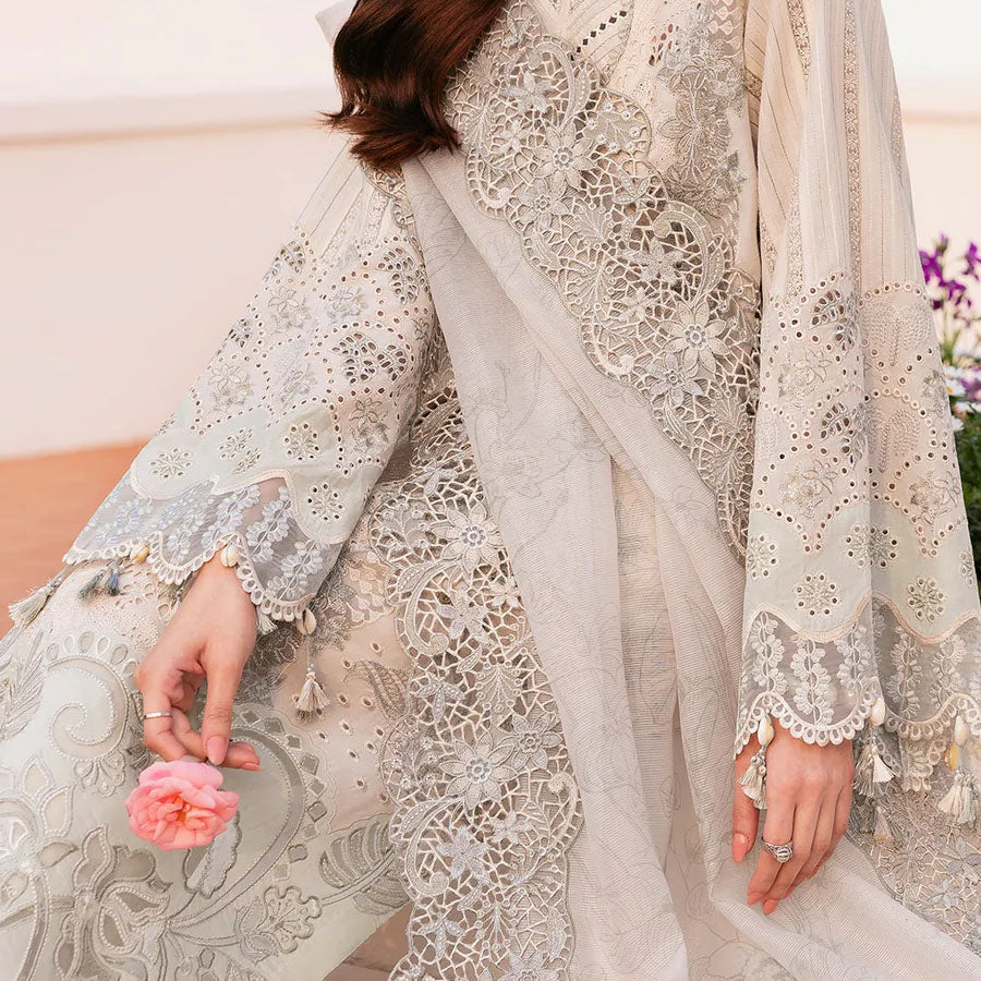 Baroque Embroidered Lawn – Unstitched Lawn Dress with Intricate Embroidery for Women – Floral Embroidery, Lace Detailing, Cutwork & Lace Festive Outfit