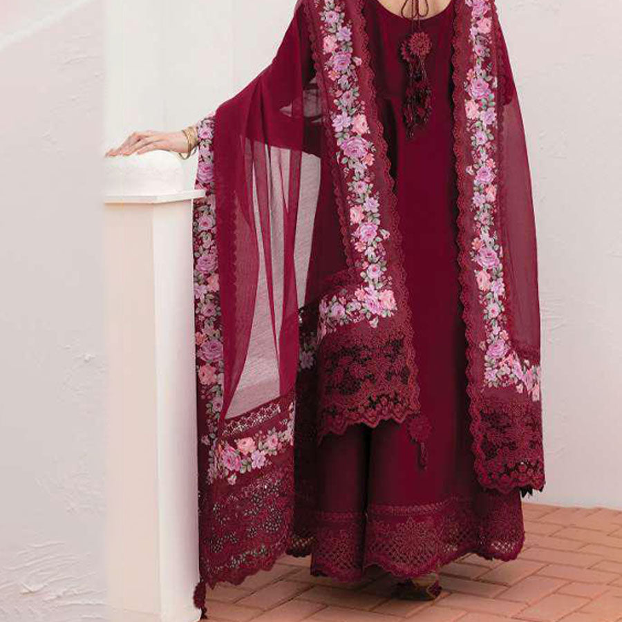 Baroque Embroidered Lawn – Unstitched Lawn Dress with Intricate Embroidery for Women – Floral Embroidery, Lace Detailing, Cutwork & Lace Festive Outfit