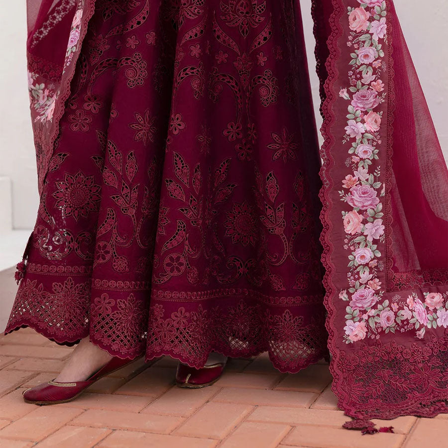 Baroque Embroidered Lawn – Unstitched Lawn Dress with Intricate Embroidery for Women – Floral Embroidery, Lace Detailing, Cutwork & Lace Festive Outfit