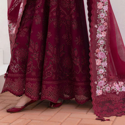 Baroque Embroidered Lawn – Unstitched Lawn Dress with Intricate Embroidery for Women – Floral Embroidery, Lace Detailing, Cutwork & Lace Festive Outfit