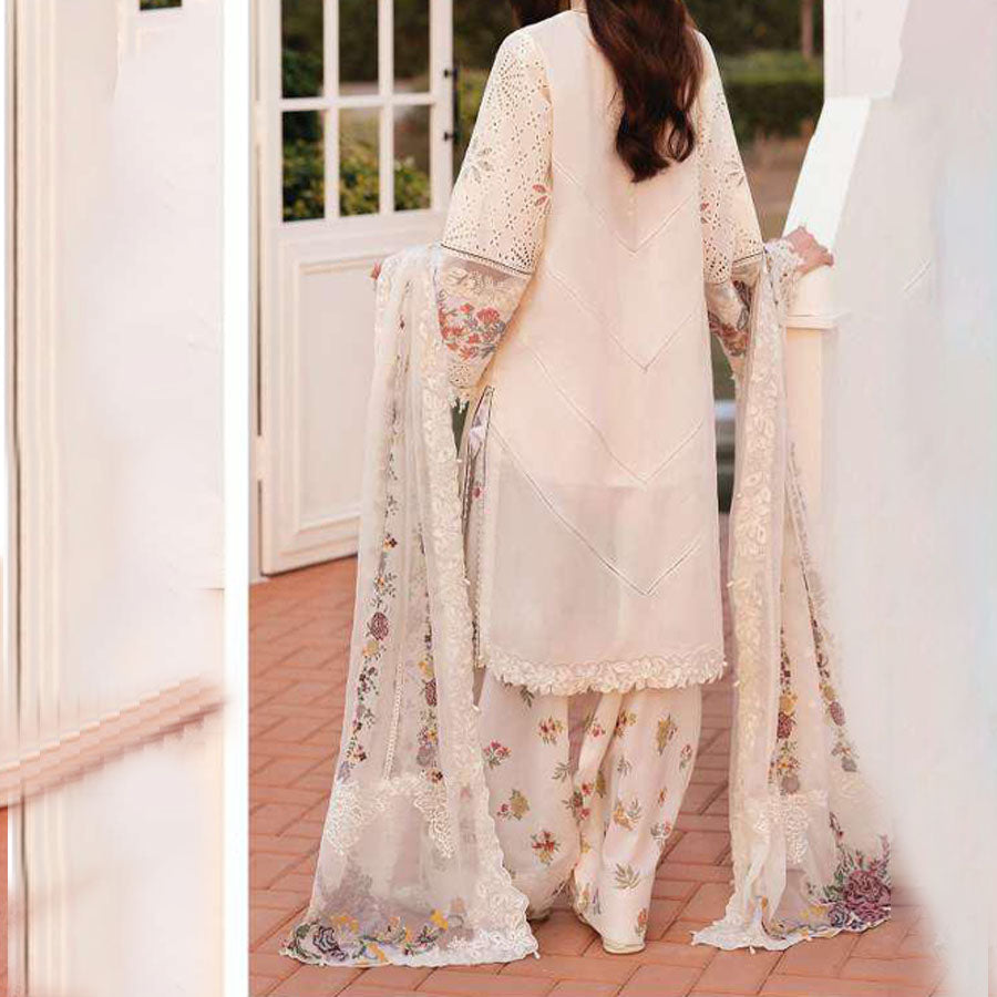 Baroque Embroidered Lawn – Unstitched Lawn Dress with Intricate Embroidery for Women – Floral Embroidery, Lace Detailing, Cutwork & Lace Festive Outfit