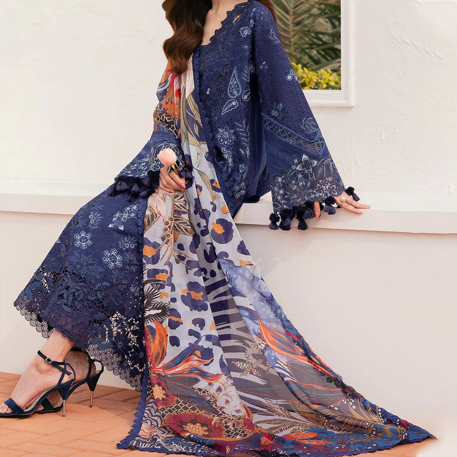 Baroque Embroidered Lawn – Unstitched Lawn Dress with Intricate Embroidery for Women – Floral Embroidery, Lace Detailing, Cutwork & Lace Festive Outfit