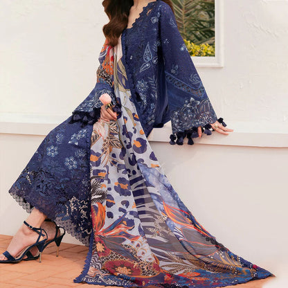 Baroque Embroidered Lawn – Unstitched Lawn Dress with Intricate Embroidery for Women – Floral Embroidery, Lace Detailing, Cutwork & Lace Festive Outfit