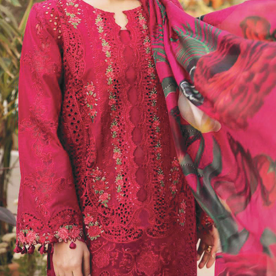 Luxury Unstitched Dress – Floral Embroidery, Lace Detailing, Cutwork & Lace Festive Outfit
