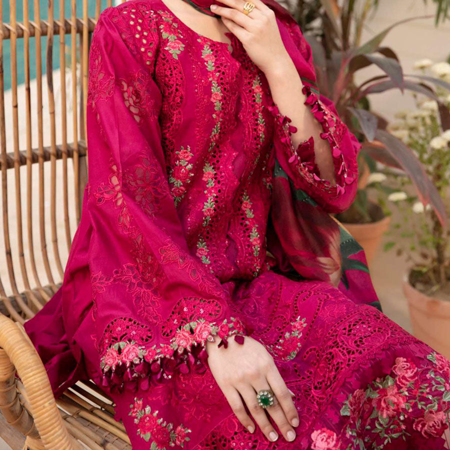 Luxury Unstitched Dress – Floral Embroidery, Lace Detailing, Cutwork & Lace Festive Outfit
